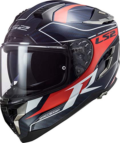 LS2 Challenger Grid Carbon - Casco integral para moto, color azul y rojo