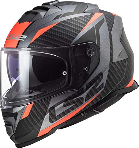 LS2 NC Casco de Moto, Hombre, Negro/Naranja, Medium