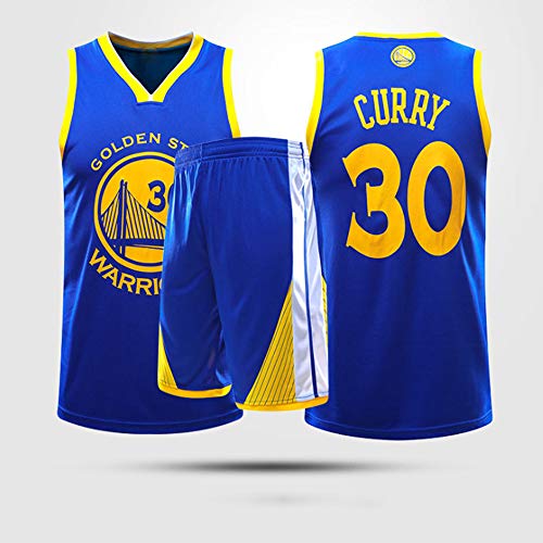 LYY Camisetas De Baloncesto para Hombre, NBA Golden State Warriors # 30 Stephen Curry - Conjunto De Uniformes De Camisetas con Chalecos Clásicos para Niños Y Adultos,Azul,XL(Adult) 165~170CM