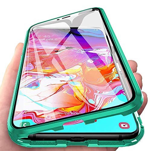 Magnética Funda para Samsung Galaxy A50, A30s, A50s, Adsorción Magnética Cubierta Vidrio Templado Frontal y Posterior Flip Case Marco Metal Bumper Funda Protección 360 Grados Carcasa, Verde