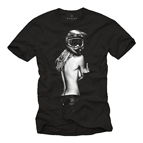 MAKAYA Ropa de Moto Hombre - Camiseta Motocross - Chica con Casco Moto Integral Negra XXXXL