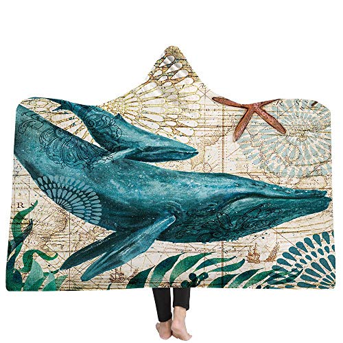 Mantas para sofá y cama,resistentes a las arrugas,anti-fade,Impreso 3D con fondo de mar animal con capucha manta capucha manta engrosamiento manta hogar manta niños siesta manta, 130X150 CM