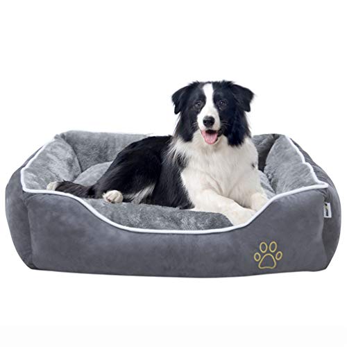 MC Star Cama Perros Casa Mascotas Sofá para Perro Gatos con Extraíble Cojín, Anti-Slip, Fácil de Limpiar, Suave Cálido Almohada Felpa, Gris 95 x 75 cm