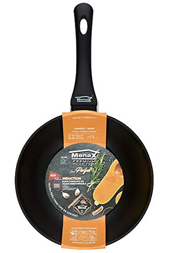 Menax Pefect - Sartén Honda - Sarten Wok - Aluminio Forjado - 5 Capas Antiadherente - Full Inducción - Diámetro 24 cm - Negro - Diseñado en España