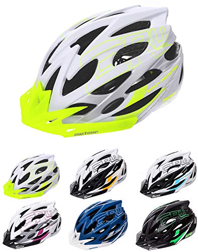 meteor Cascos Casco Bicicleta Casco Helmet Casco Bici Casco Bicicleta Adulto Skate Ciclismo Bicicleta Patineta Patines Monopatines Bici Accesorios Casco (S (52-56 cm), Blanco/Verde)