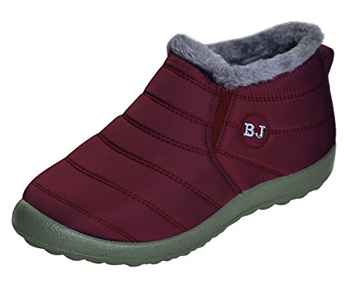 Minetom Invierno Al Aire Libre Zapatillas Caliente Slippers Interior Suave Algodón Zapatilla Mujer Hombres Casa Zapatos BJ Rojo EU 42