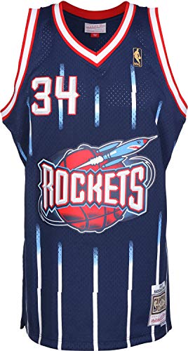 Mitchell & Ness Camiseta de baloncesto Hakeem Olajuwon 1996-97, réplica de Houston Rockets de la NBA azul marino XS