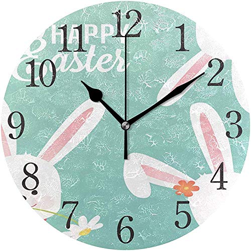 Mitta Yane Round Clock Reloj De Pared Feliz Pascua Vector con Lindos Personajes De Conejo- Cartel Publicitario Plantilla De Volante Silencioso Nomarcado Operado Redondo Fácil De Leer