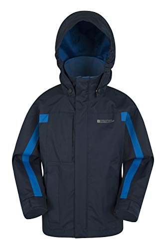 Mountain Warehouse Chaqueta Samson para niños - Puños Ajustables, Bolsillos, Chaqueta con Capucha Ajustable para niños, Costuras termoselladas e Impermeables Azul Marino 9-10 Años