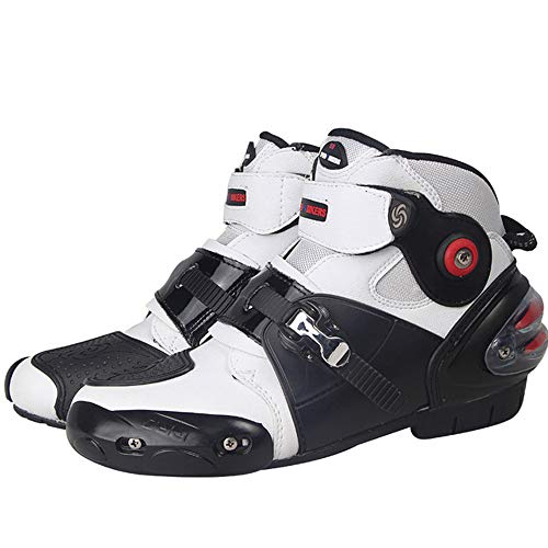 MRDEAR Zapato Moto Hombre Impermeables Botas de Moto Enduro, Botas de Moto Cross Hombre Mujer Botas de Carretera Protectoras Botas de Deportivas para Motociclismo, Blanco (39 EU)