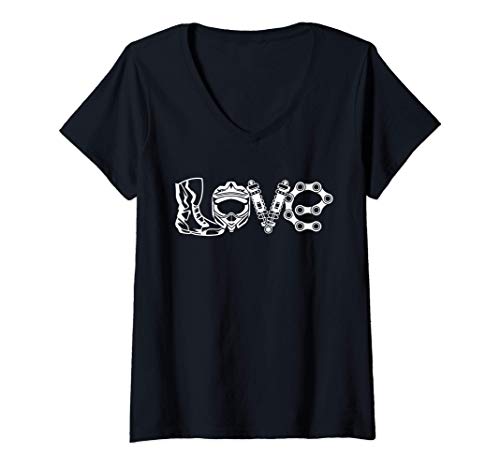 Mujer Love Motocross 2 Tiempos Brap Mx Biker Motocicleta Enduro Camiseta Cuello V