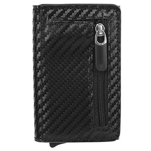 Multifunción portátil PU Cuero Cambio Monedero RFID Bloqueo Simple Tarjeta Elegante Bolso Billetera para Viajar al Aire Libre(Carbon Fiber Black)