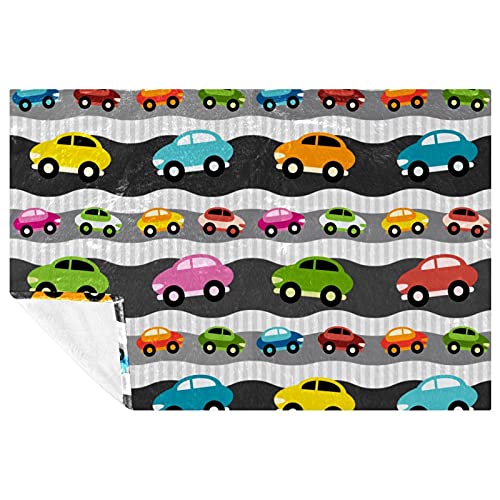 MUMIMI Manta de terciopelo de microfelpa ultra suave con patrón de carros de dibujos animados de colores para niños, sofá para adolescentes, manta de sofá para todas las estaciones, 106 x 152 cm