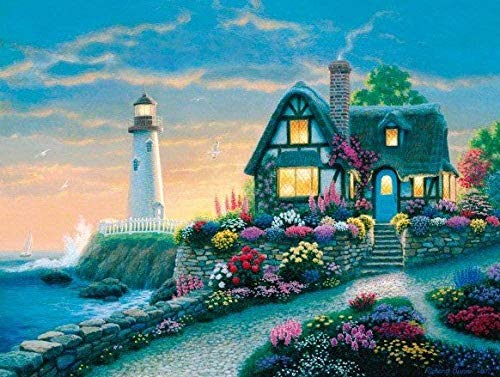 N-S Kit de Pintura por números Lighthouse Villa - Kit de Pintura acrílica DIY para Pintar por números para niños y Adultos Principiantes 40X50cm Sin Marco