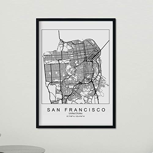 Nacnic Poster con mapa de San Francisco. Lámina de Estados Unidos, con imágenes de mapas y carreteras de las principales ciudades de Estados Unidos. Tamaño A3