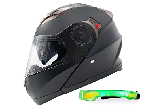 Nat Hut Casco Moto Modular ECE Homologado Casco de Moto Scooter para Mujer Hombre Adultos con Doble Visera (XL 61-62cm, Negro)