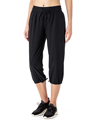 NAVISKIN Pantalones Casuales Protección UPF 50+ para Mujer Capri Pants Deportivos Pantalón Pirata Atlético Fitness Correr Térmico Chándal Deporte Yoga Running Entrenamiento (M, Negro)