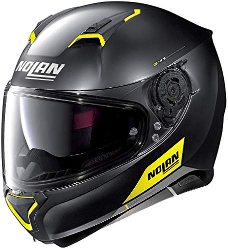 Nolan N87 Emblema Casco, Hombre, Negro Mate y Amarillo, S (56)