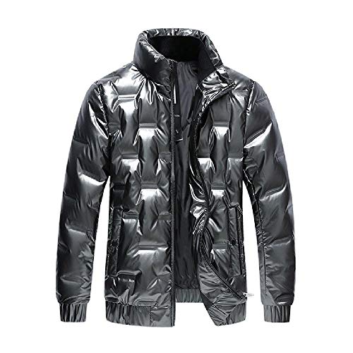 N\P Hombres Plata Brillante Invierno Abajo Chaqueta Caliente Cuello De Pie Corto Blanco Pato Abajo Hombres Negro Plata Gris Oscuro