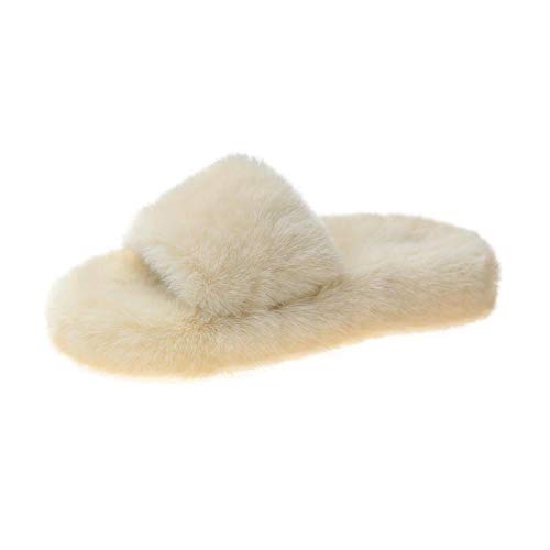 N/W Zapatos para niñas, Pantuflas peludas en otoño e Invierno, Use Pantuflas cálidas Fuera de la casa-Beige_36