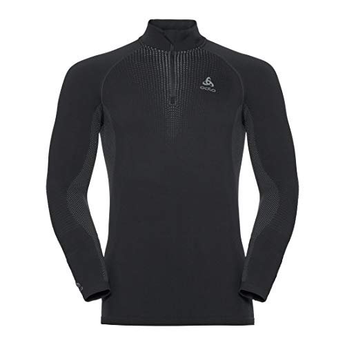 Odlo Bl Top Turtle Neck L/S Half Zip Performa Camiseta, Hombre, Black - odlo Concrete Grey, M