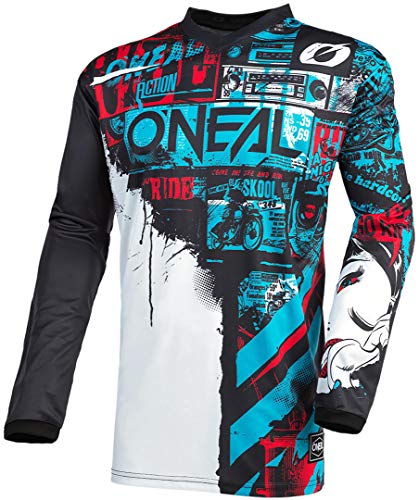 O'Neal | Camiseta de Motocross Manga Larga | MX Enduro | Protección Acolchada para los Codos, Cuello en V, Transpirable | Camiseta Element Youth Ride para niños | Negro Azul | Talla L