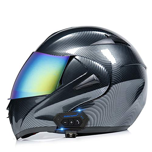 OPRG Casco Moto Integral Carbono ECE Homologado Casco De Moto Scooter para Mujer Hombre Adultos con Doble Visera Negro,B,L