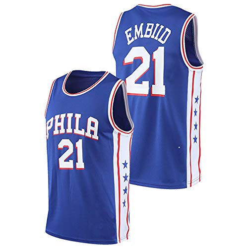 Ordioy Joel Embiid Basketball Jerseys, NBA Philadelphia 76Ers N ° 21 Uniformes De Baloncesto, Malla Bordada para Hombres Camiseta Transpirable Resistente Al Desgaste Swingman Jersey,Azul,5XL