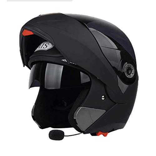 OUTO Casco Desmontable Cuatro Estaciones Bluetooth función antivaho Doble Lente Motocicleta Casco Media Cubierta Completa (Color : Sub Black Tea Mirror, Tamaño : XL)