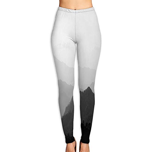 Pantalones de Yoga para Mujer,Negro Blanco Paisaje Montaña Tailandia,Pantalones de Entrenamiento de Cintura Alta Medias elásticas de Yoga Impresas L