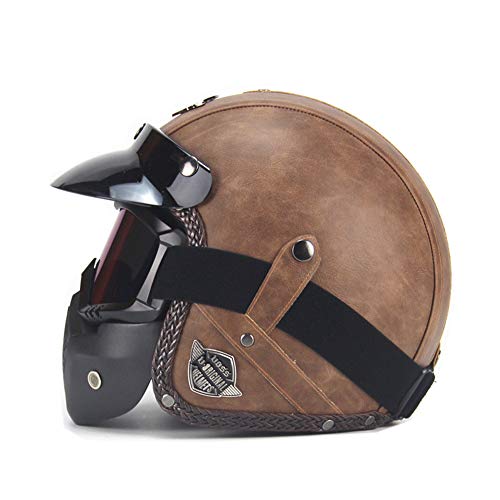 Parcclle Casco de moto vintage con visera solar integrada, gafas de protección UV, casco retro para hombre y mujer, pedal, Cruiser Roller Chopper