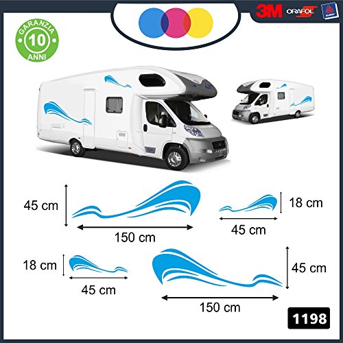 Pegatinas de olas curvas – Kit de adhesivos para los lados de caravanas, furgones y furgonetas – - – CÓD. 1198 azul claro