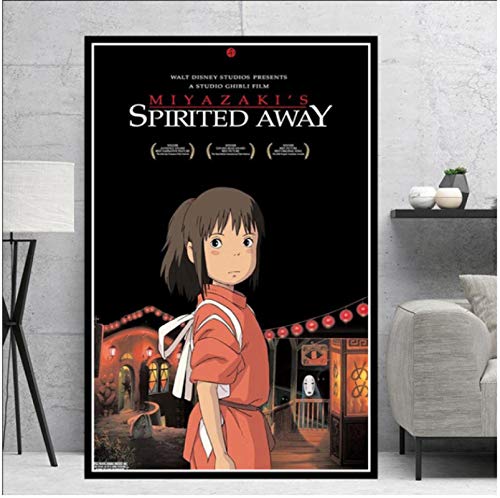 Póster De Anime Clásico Japonés Spirited Away HD Lienzo Decoración Pintura para Sala De Estar Decoración del Hogar Cuadros De Arte De Pared 50X70 Cm (19.68X27.55 In) N-642