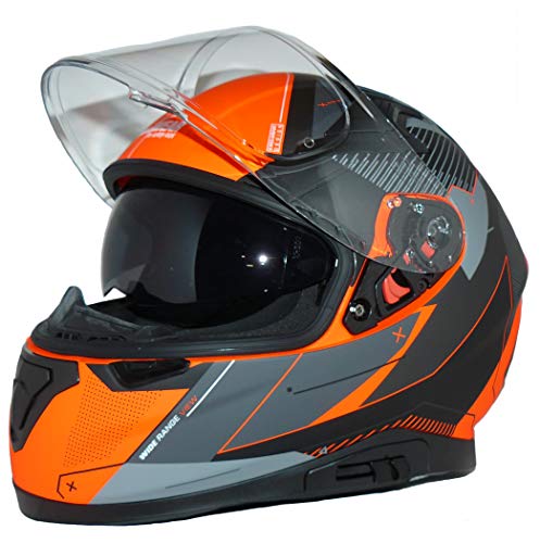 Protectwear Moto Casque 917-OG Casco Integral de Motocicleta Solar integrada y Visera Plegable 917-OG-L, Unisex-Adult, Gris Anaranjado, Large