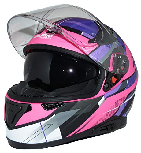 Protectwear Moto Casque 917-PL Casco Integral de Motocicleta Solar integrada y Visera Plegable 917-PL-M, Unisex-Adult, Rosa Malva, Medium