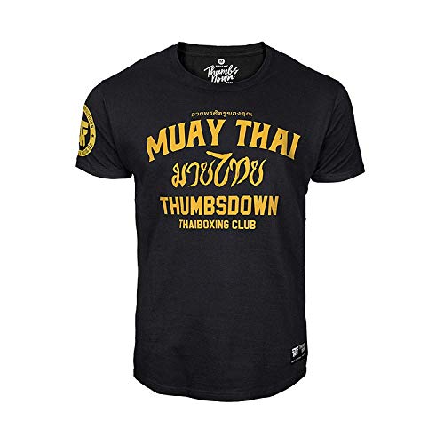 Pulgares Down Muay Tailandés Camiseta Thaiboxing Club MMA. Gimnasio Entrenamiento. Marcial Artes Informal - Negro, Small