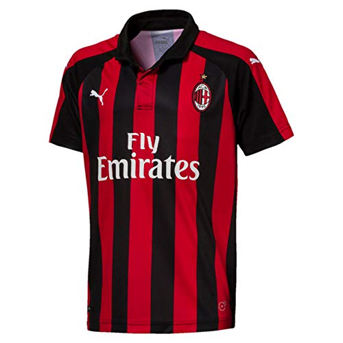 PUMA AC Milan Home Shirt Replica SS Kids with Sponsor Logo Jersey, Niños, Tango Red Black, 164