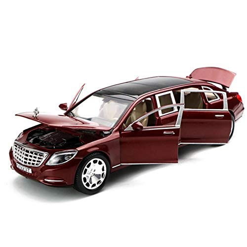 QKJZWJ Modelo de Coche, 1/24 Diecast Maybach S600 Sound & Light & Pull carrocerías de Coches de Juguete Nuevo Modelo Alargado Nuevo en Caja, 6 Puerta Abierta (Rojo)