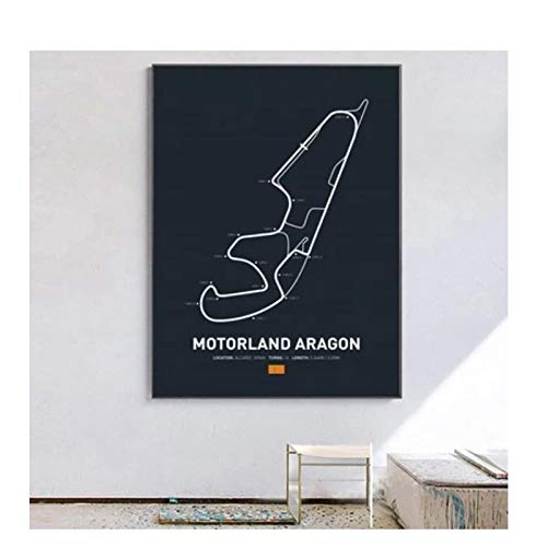 Qqwer Fórmula 1 Carrera Motorland Aragón F1 Circuito Pintura Cartel Impresiones Lienzo Cuadro De Pared Para La Decoración De La Habitación Del Hogar -50X70Cmx1Pcs -Sin Marco