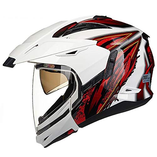 QXFJ Casco Moto,Casco Integral Cascos modulares CertificacióN Dot/ECE Casco De Motocicleta Locomotora De Doble Lente Casco De VehíCulo Todoterreno Casco Combinado Masculino Y Femenino