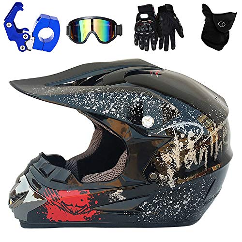 QYTK VOMI Casco de Moto Cross con Gafas Guantes Mascarilla, Casco de Motocross de Enduro de Downhill Casco Completo para Bicicleta de Montaña Dot Homologado Casco Moto Seguridad,Monster,S