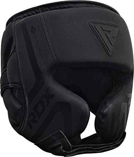 RDX Casco Protector Boxeo Entrenamiento MMA Fighting Headgear | Protector de Cara y Orejas de Muay Thai de Piel de Piel de convección Negro Mate | Ideal para Artes Marciales