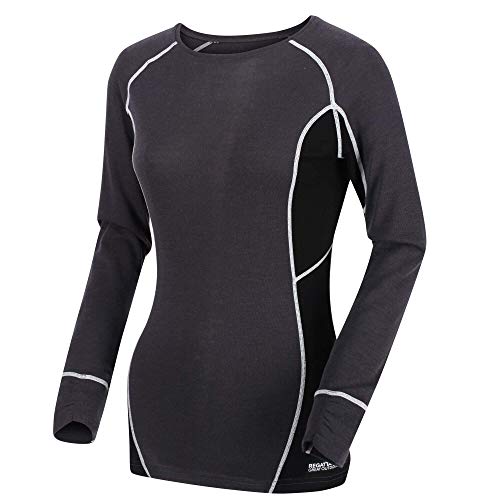 Regatta Beru Camiseta transpirante, Merino TechWool, Mangas largas Base Layer, Mujer, Seal Grey/Black, 20