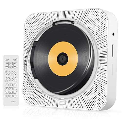 Reproductor de CD, Reproductores de CD portátiles para Montaje en Pared para el hogar, Reproductor de música en CD Audio Boombox con Control Remoto Radio FM Altavoces