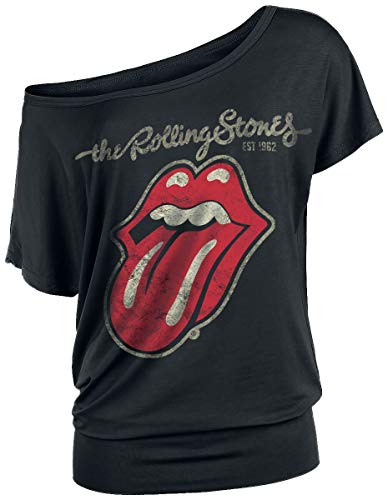 Rolling Stones The Plastered Tongue Mujer Camiseta Negro L, 95% Viscosa, 5% elastán, Regular