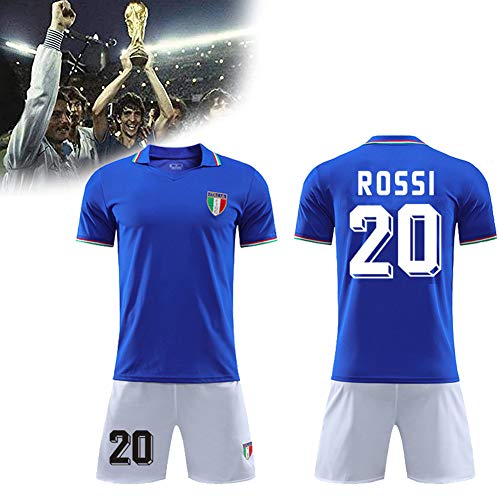 Rongchuang Conjunto de Pantalones de Jersey Retro, Paolo Rossi Edición de La Copa Mundial Camiseta de Fútbol Local de Italia Copa del Mundo España 1982 Máximo Goleador Número 20 Y Mejor Jugador