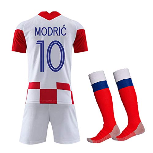 Ropa de fútbol Traje infantil, Modric 10 Rakitić 7 Perišić 4 Camiseta y pantalones cortos de fútbol Jersey, Croacia 2020 local y visitante fan Equipo Entrenamiento Uniforme deportivo-Home No 10-2