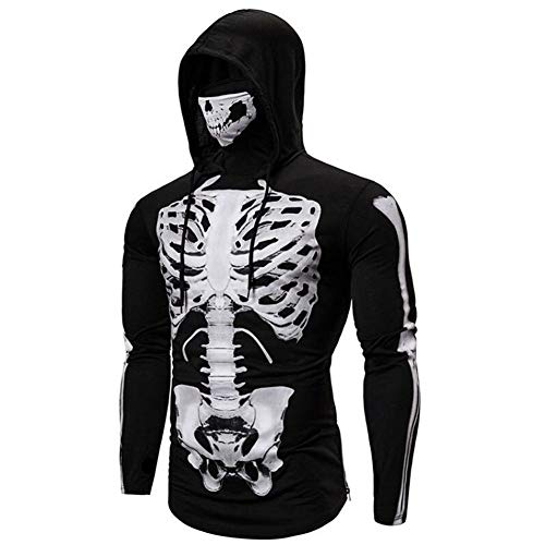 S-Chihir Elástica aptitud for hombre con capucha de la mascarilla del ciclo sudaderas con el cráneo facial Máscara Traje con capucha falsificación dos Cyberpunk Ninja Traje capucha de manga larga cami