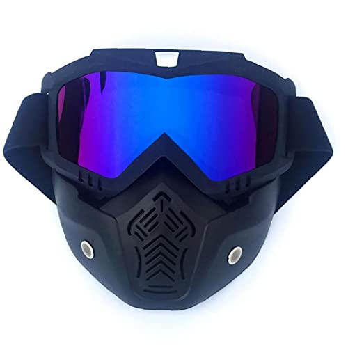 Sanfiyya Marco Casco de la Motocicleta Espejo Negro Diseño Montar la Cara Llena Casco portátil contra la Niebla Off-Road Tapa de Seguridad Gafas de máscara de Casco con la Lente de Colores