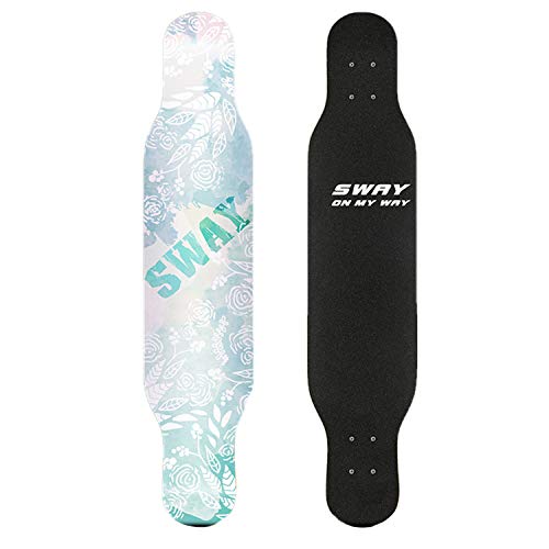 Sanhai Skateboard 41 '' × 9 '' Maple de Nueve Capa Maple PU Ruedas de aleación de Aluminio de magnesio diseño de Transferencia Caliente para niños para niños Adultos Principiantes,Flower